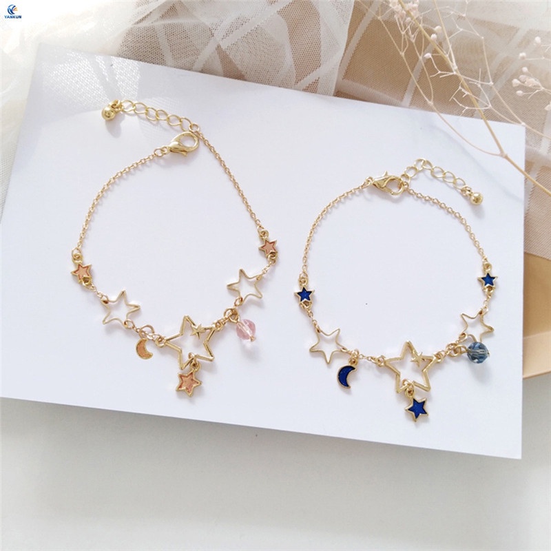 COD❤Korea Bintang Gelang Bulan Lucu Liontin Gelang Wanita Fashion Perhiasan Aksesoris  Tri