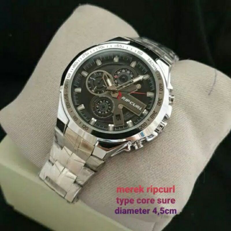 Jam tangan cowok/pria Ripcurl chrono dan tanggal aktif free box kayu