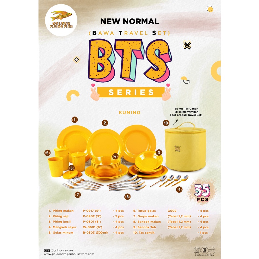 Melamin Set BTS Bawa Travel Set 35 pcs Golden Flying Fish