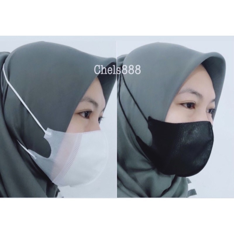 MASKER DUCKBILL HIJAB HITAM PUTIH DEWASA ALKINDO 3PLY EARLOOP MEDIS ORIGINAL KEMENKES FACE MASK ECER