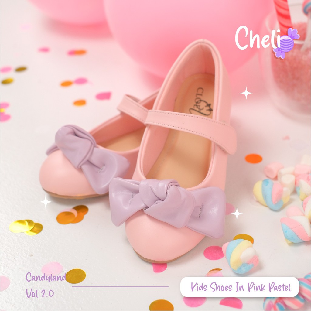 CLOEVKIDS - Cheli Size 22-35 Flatshoes Sepatu Anak Pesta Ballet Pita pastel