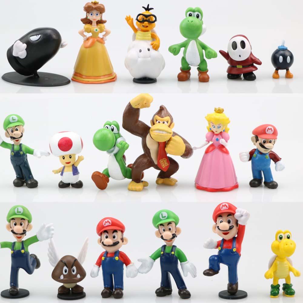 Lanfy Action Figurine Lucu 18pcs/set Koleksi Model Jamur Hiasan Rumah Model Anime Super Mario Bros.