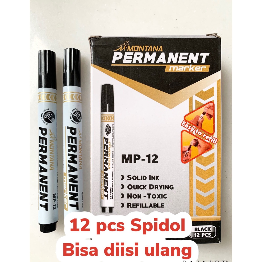 Montana Spidol Permanent Black Hitam Marker Pen Tinta Pekat Cepat Kering Tidak Luntur Tidak Beracun Bisa Isi Ulang