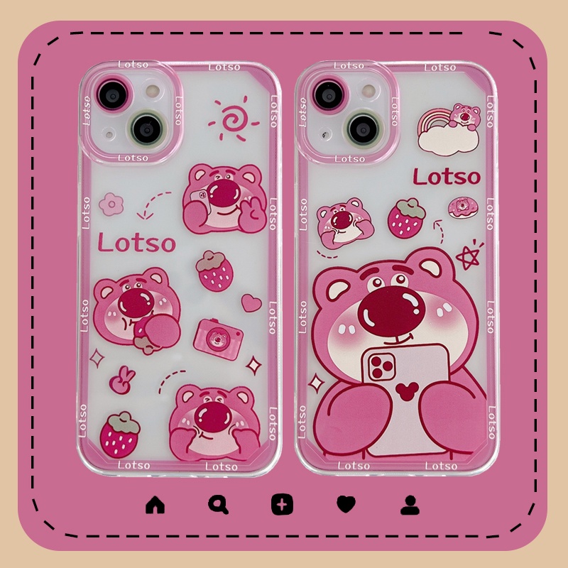 Casing Soft Case Transparan Motif strawberry Bear Anti Jatuh Untuk iPhone 13 / 12 Pro MAX / 11 / X / XR / XS MAX / 7 / 8 Plus