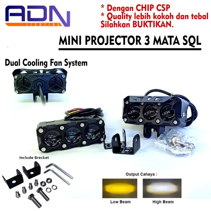 Mini PROJECTOR LASER Gun 3 MATA SQL3 D2 High low 2 Warna motor mobil ADN.in