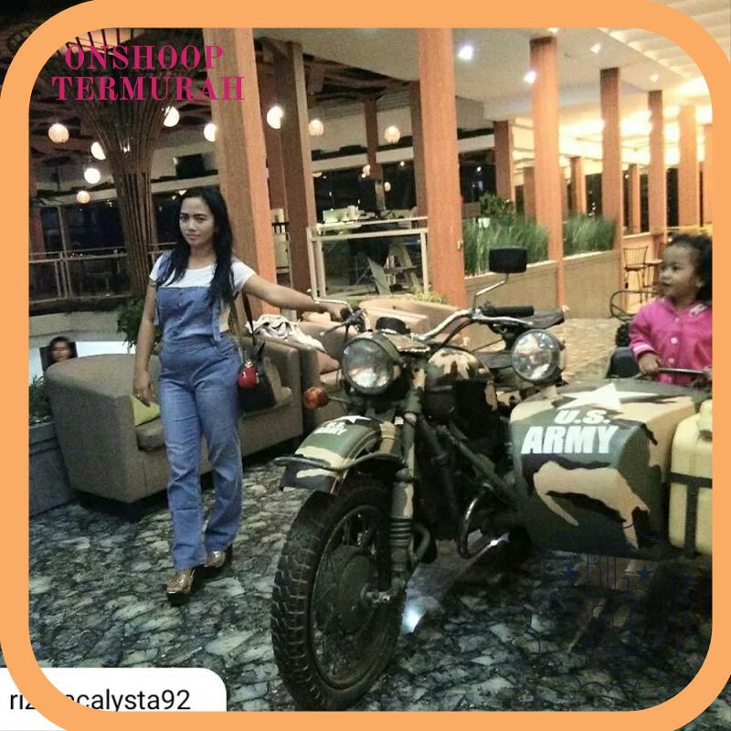 Termurah Overall jeans celana kodok pinggang karet jumpsuit panjang streach wanita setelan hijab