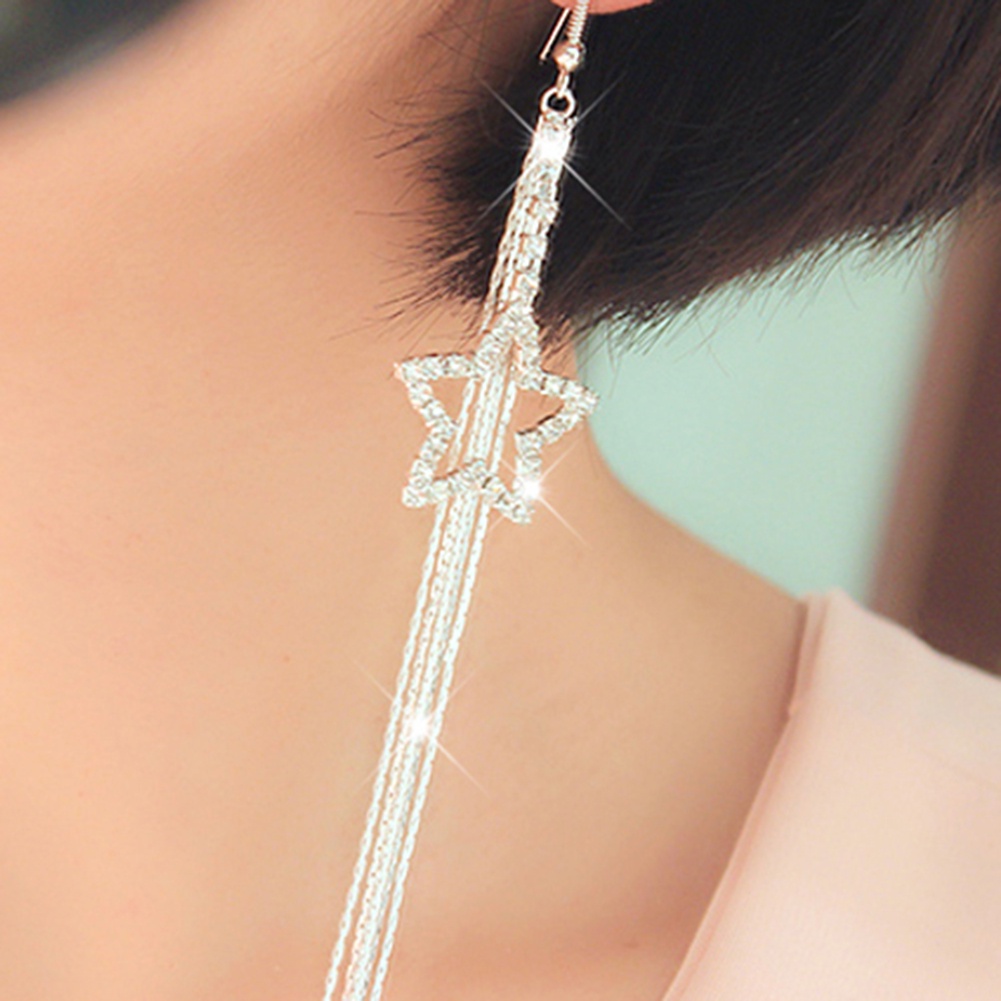 Hu Hu Hu Hu Hu Alat Bantu Pasang Kacamata♡ Anting Kait Gantung Panjang Desain Bintang Hias Berlian Imitasi Untuk Wanita