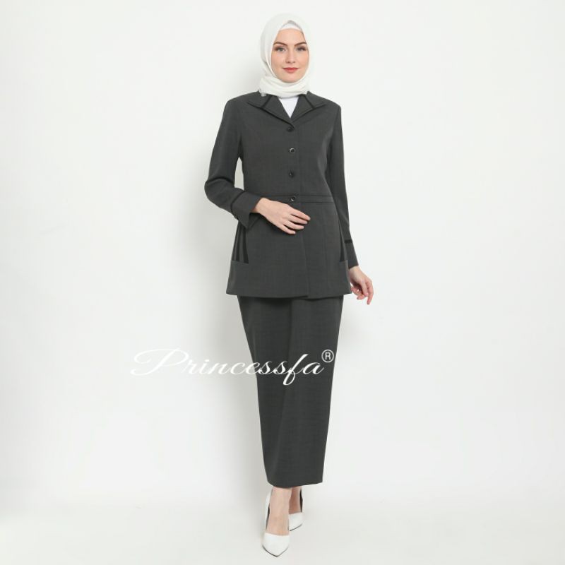 BLAZER ABU TUA KOMBINASI HITAM SET ROK SPAN