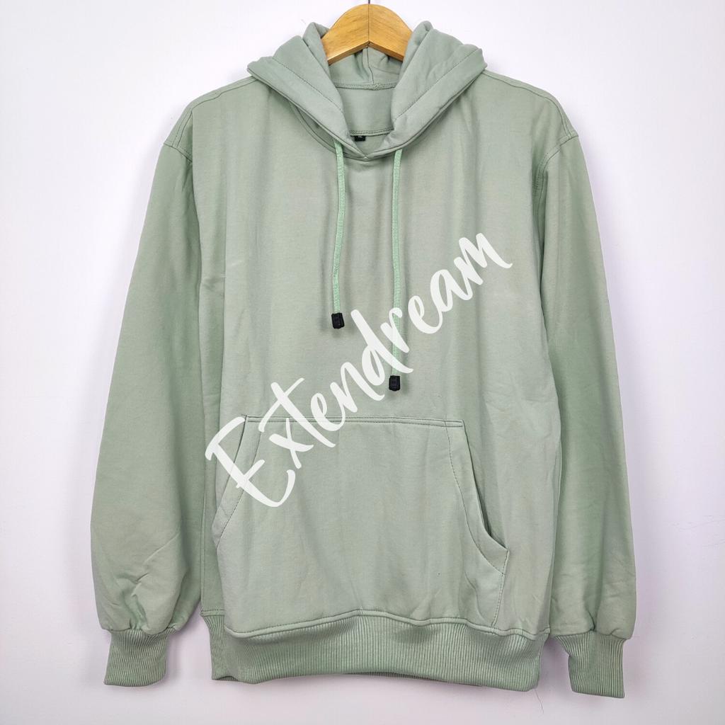 Extendream Jaket Sweater Hoodie Jumper Fleece Polos Premium Warna Hijau Sage Muda Matcha Kacang Hija