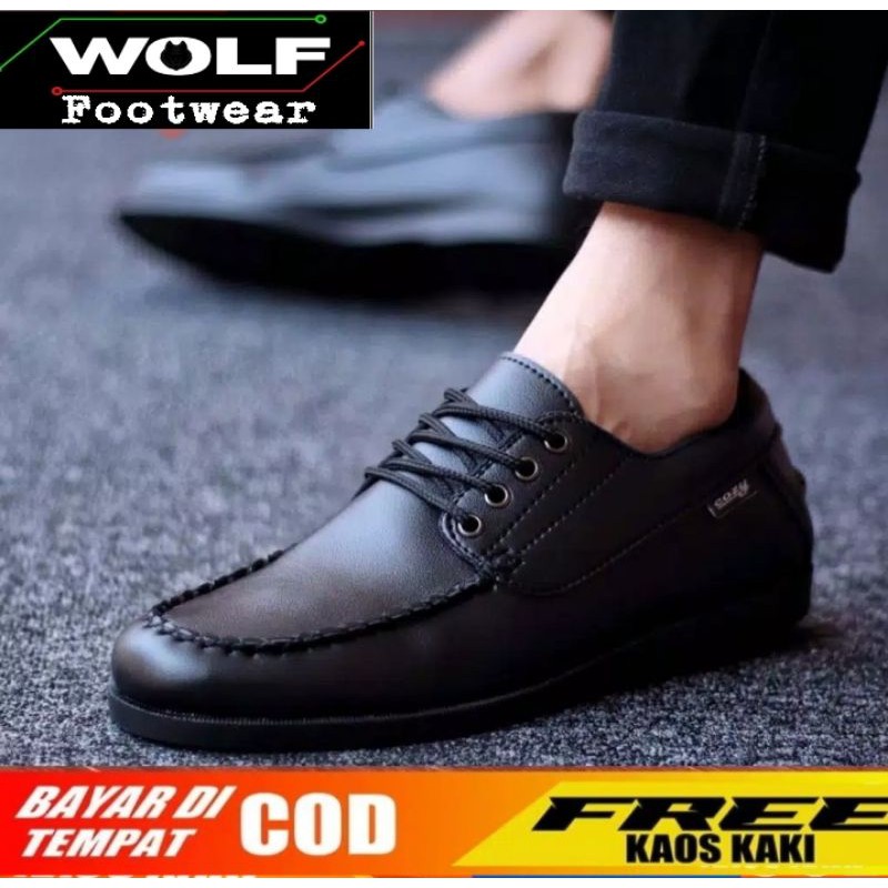 MONZA BLACK |WOLF x COZY| Sepatu Formal Pria Original Sepatu Pantofel Kerja Santai Kondangan Main