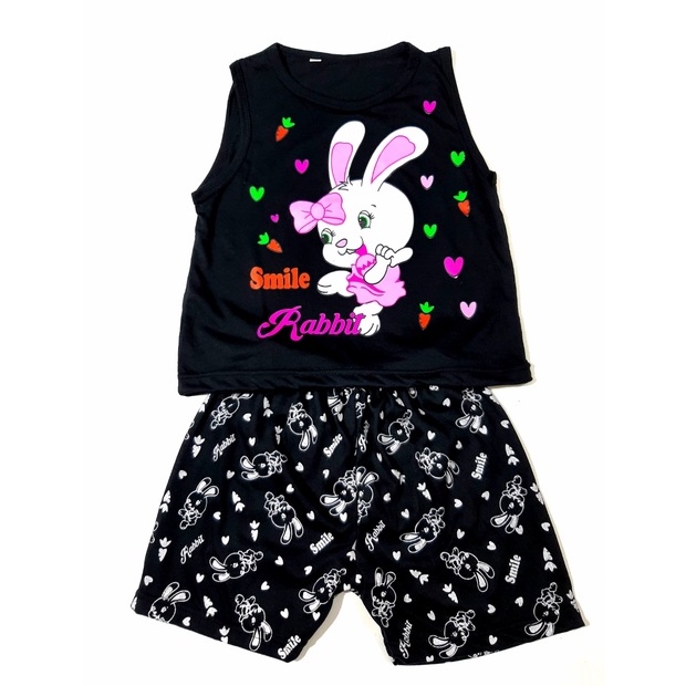 setelan kaos singlet celana pendek 1-10 tahun anak perempuan pakaian cewek rabbit kelinci  grosir