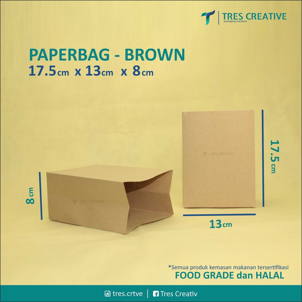 

Kantong Kertas Coklat / Packaging Makanan Food Grade / Kertas Roti / Bungkus Roti / Bungkus Kebab (17,5 x 13 x 8 ) cm