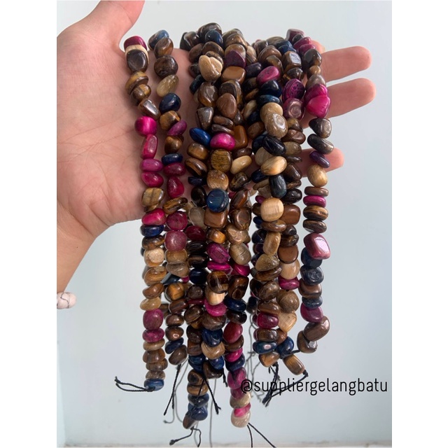 bongkah tiger eye biru pink coklat pink 12 x 10mm mix SUPER GRADE akik