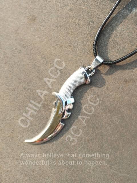 Kalung Tali Liontin PISAU COMBAT KNIFE METAL GAUL Fashion pria Wanita Gold Silver Black