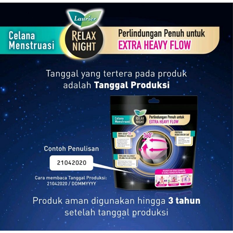 Laurier Relax Night Celana Menstruasi Pembalut Wanita Size S-M &amp; M-XL isi 2 Pcs