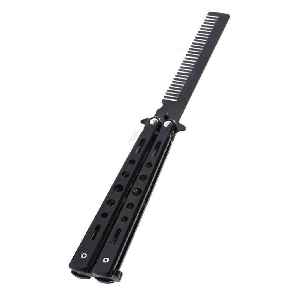 Sisir Besi Butterfly Balisong Training Knife CS GO / Sisir Rambut Rontok Pelurus Rambut Keriting Pria Wanita Anti Kusut Lipat 1 Set Lucu / Sisir Lipat Besi Mini Bulat Kaca Pria Barbershop Saku Stayling Keren / Sisir Besi Salon Model Balisong Tahan Karat