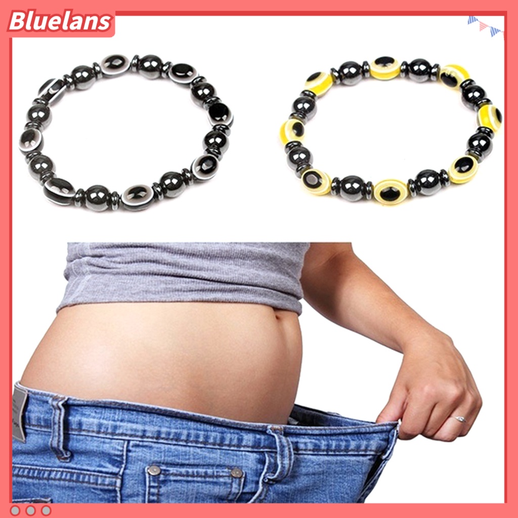 Bluelans Magnetic Bracelet Unisex Lose Weight Hematite Eyes Healing Beads Stretch Bangle