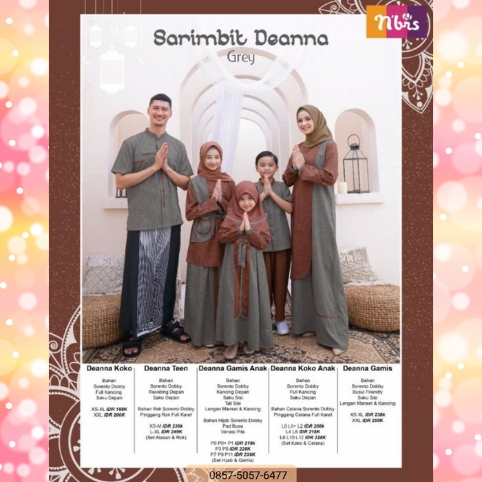 Set-Family-Muslim-Busana- Nibras Family Deanna Warna Abu Grey Baju Sarimbit Lebaran Keluarga Ori -