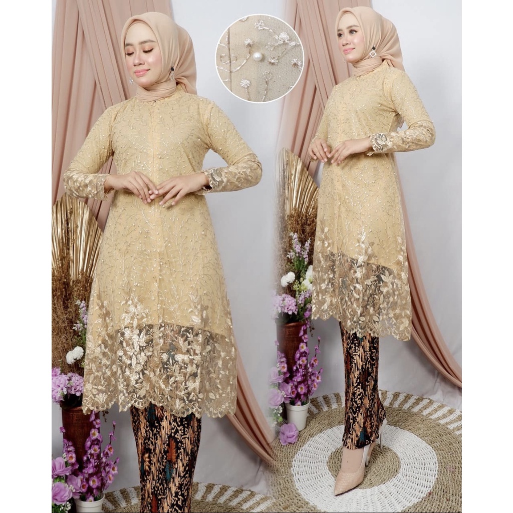 Setelan Kebaya Tunik Brukat Rok Batik Instant Modern Gaun Kondangan Wanita Terbaru By santiank kebaya