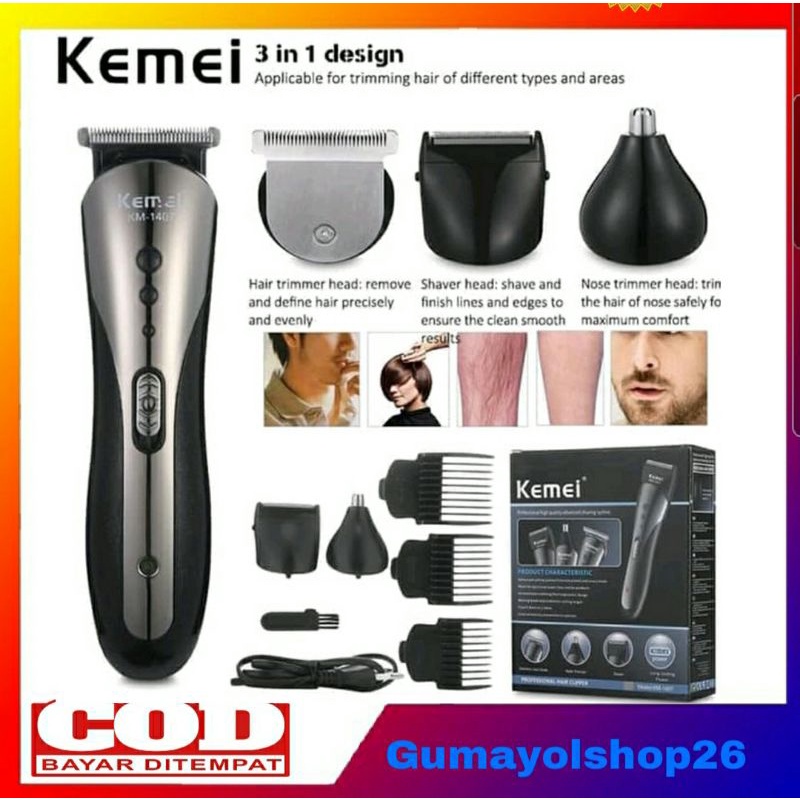 Alat Cukur Kemei KM - 1407 Clipper 3 In 1 Alat Cukur Rambut Charger KM 1407