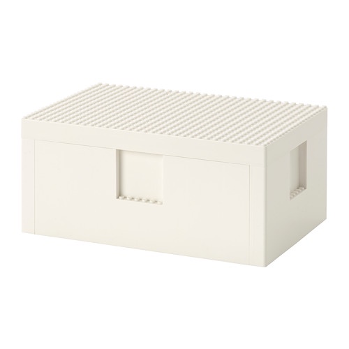 BYGGLEK Kotak lego® dengan tutup, putih, 26x18x12 cm