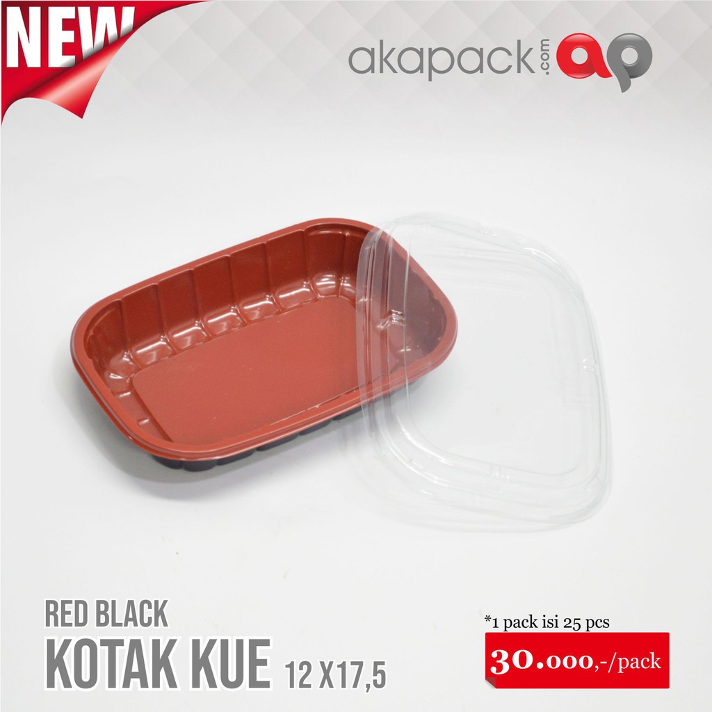Wadah Bento Kue Kotak Red Black  12 x 17.5cm