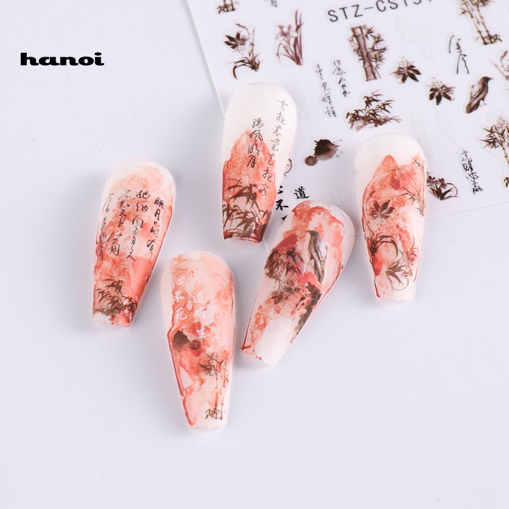 Han_ 3 Lembar Stiker Kuku Motif Bunga Hitam Model Vintage Untuk Nail Art