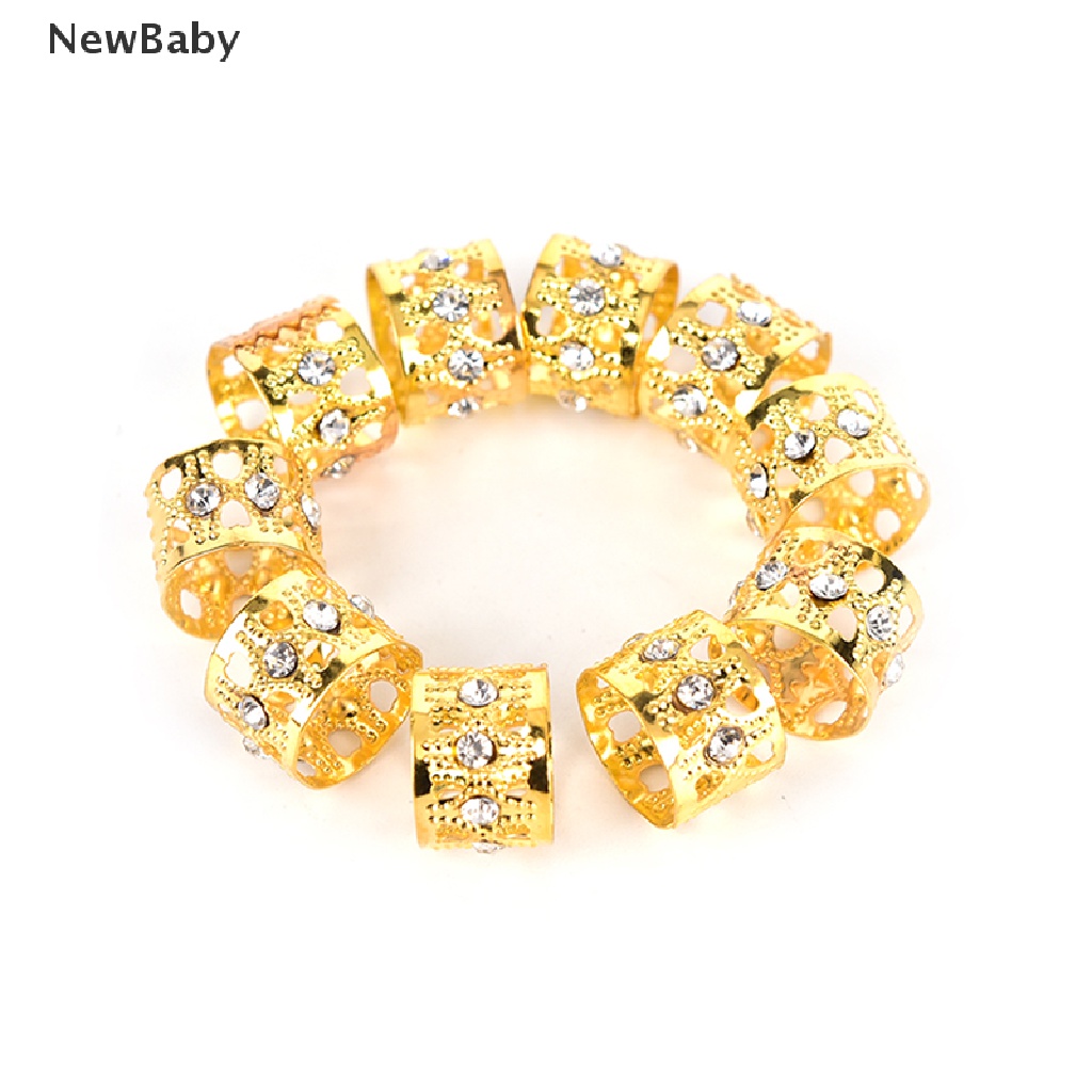 Newbaby 10Pcs Cincin Rambut Kepanggimbal Hias Berlian Imitasi Untuk Wanita