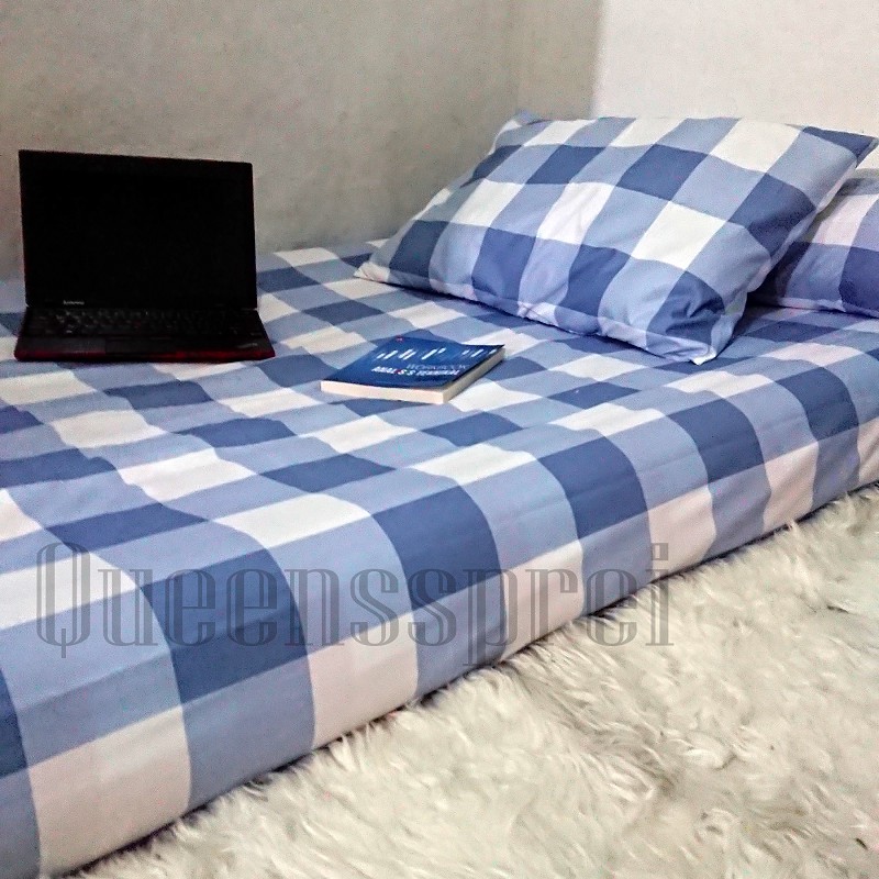 Sprei 90x200x20 motif kotak aesthetic korea kekinian murah bekualitas seprai kotak korea series