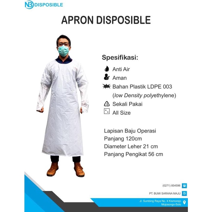 hanya disini] APRON N3 LENGAN PANJANG APRON PLASTIK LAPISAN BAJU OPERASI
