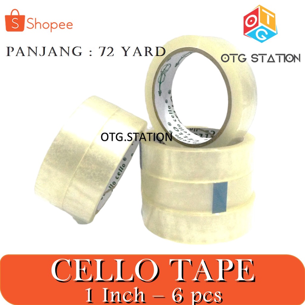 

Cello Tape Bening 1 Inch 6 pcs Isolasi Bening Sedang Cellotape Lem Perekat Bening Alat Isolasi Pembungkus OTG STATION