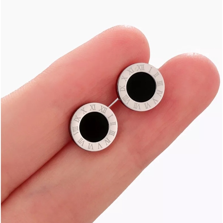 Anting Titanium Stud B<lgr Angka Romawi Untuk Wanita dan Pria Warna Rose Gold, Gold dan Silver-8