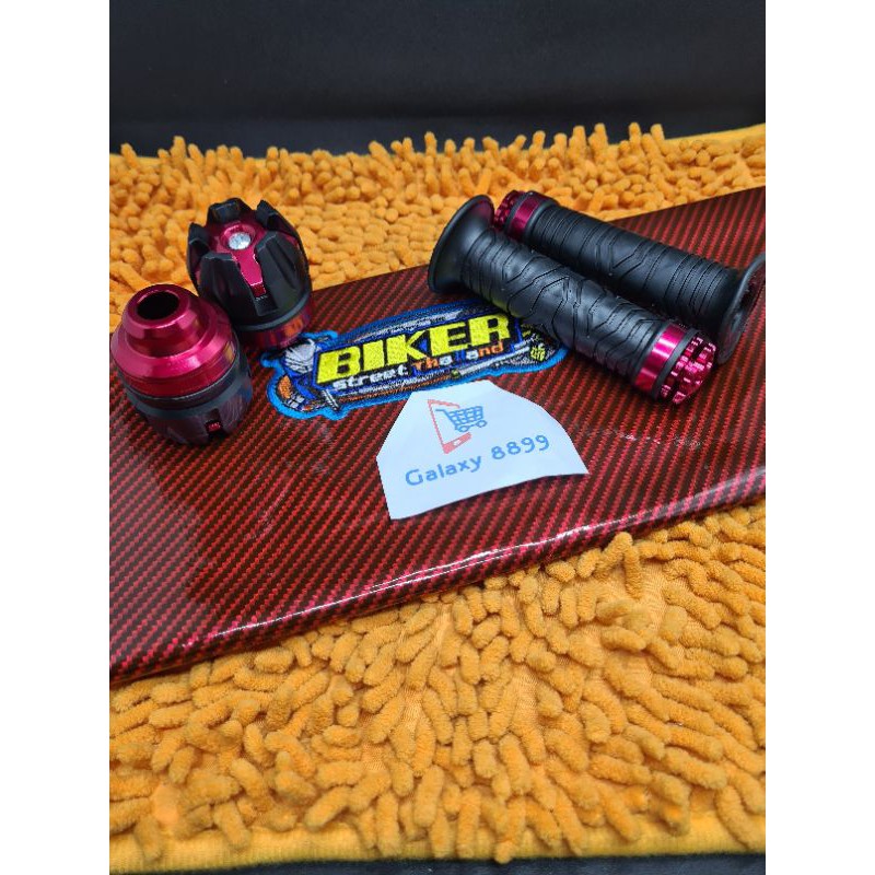 Kulit Jok Karbon+Grip Ring Kitaco+Jalu As Roda Depan Merah Universal