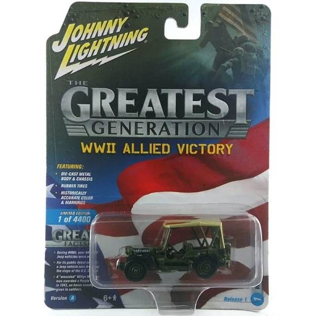 Johnny Lightning Greatest Generation WWII Allied Victory Willys MB Jeep diecast JL ban karet murah