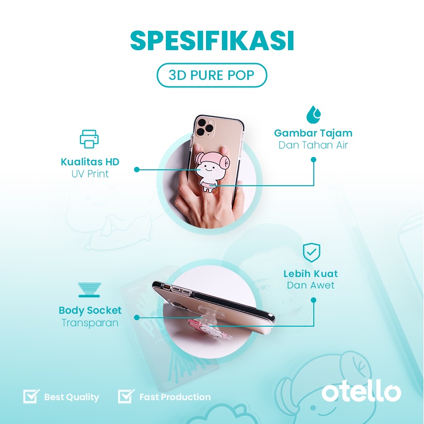 Otello Griptok Akrilik Molang Rabbit Pure Pop Popsoket Lucu Murah Popstand Pop Stand Acrylic Holder HP Phone Grip