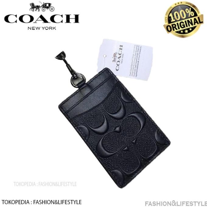 

TERBARU! Coach Lanyard Id Signature Embossed Black Leather Original 100%