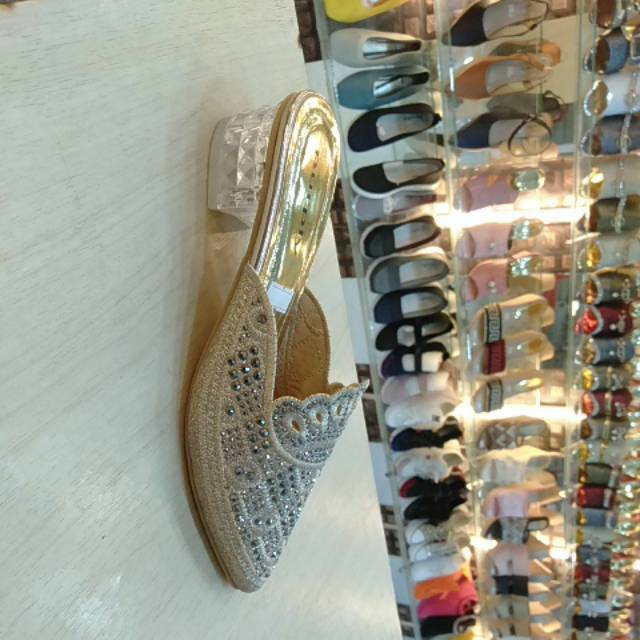 Sepatu sandal pesta emas  hak tahu kaca 3cm Shopee Indonesia
