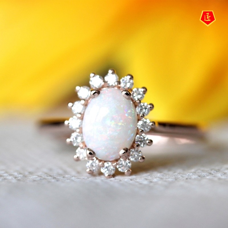 [Ready Stock]Women's Fashion Luxury Opal Ring 18K Rose Gold