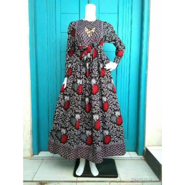 Batik Gamis Syari Modern Busui<br />tali Pingang Kanan Kiri