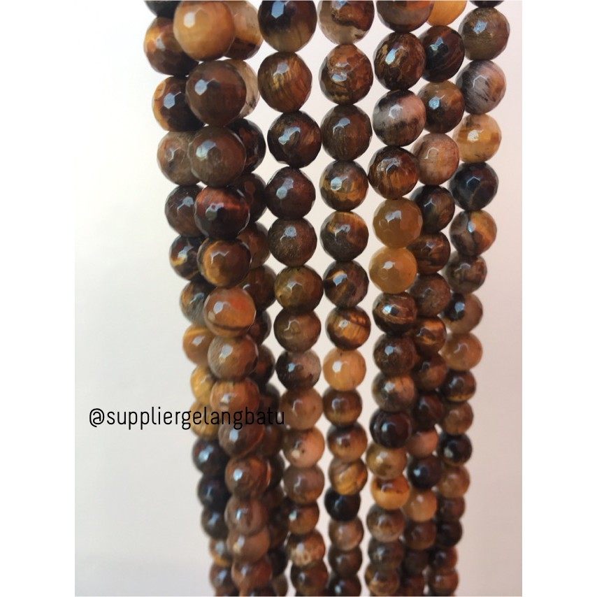 brown tiger eyes FACETED BEADS 8mm cutting batu biduri sepah coklat aksesoris fashion gelang kalung