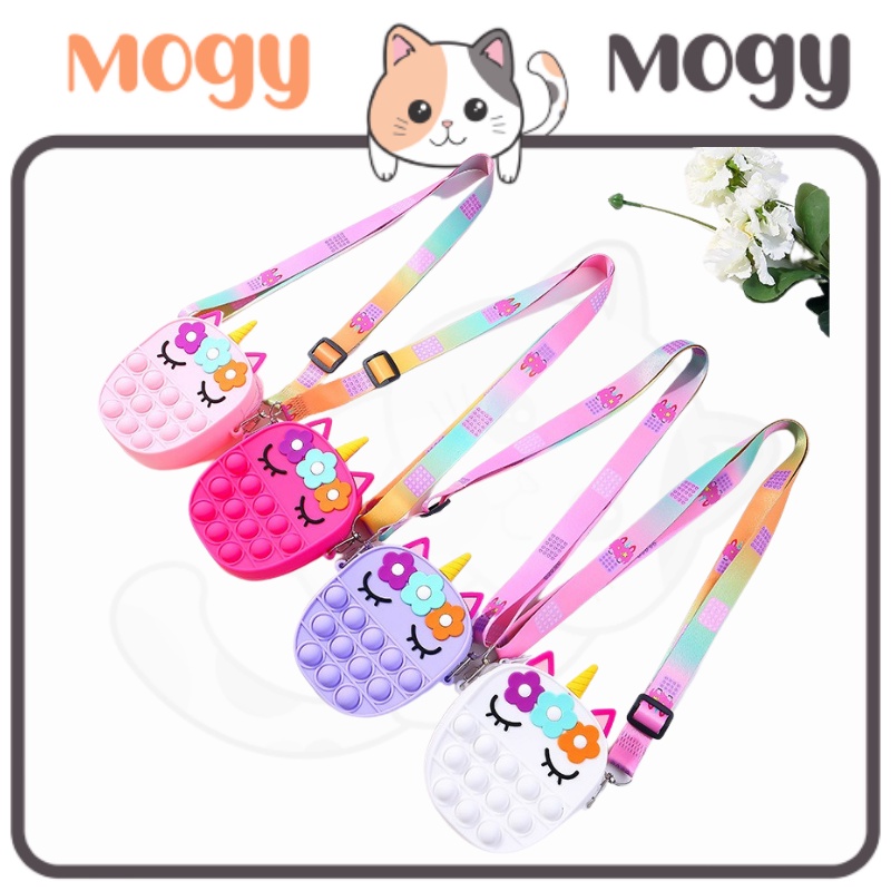 MOGYMOGY MG1442 Tas Pop It Jelly Rubber Motif Unicorn Oval Tas Selempang Anak  Tas Pop It Unicorn Tas Selempang Mini