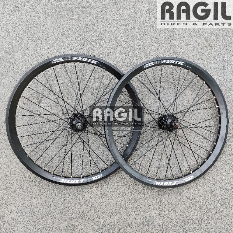 WHEELSET UKURAN 20 INCH RODA 20" MURNI EXOTIC PLATINUM LUBANG 36H 36 HOLE DEPAN BELAKANG DOUBLE WALL