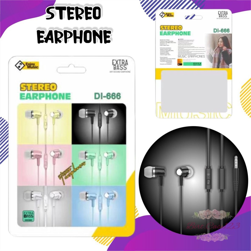 EARPHONE HEADSET HF HEADSFREE MACARON PISTON SUPER BASS DI666 FOR OPPO SAMSUNG VIVO XIAOMI INFINIX REALME BC6335