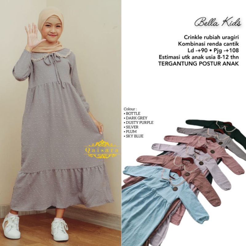 Bella kids-midi dress anak usia 8-12 th-midi dress anak bahan crinkle rubiah uragiri by Qaisara