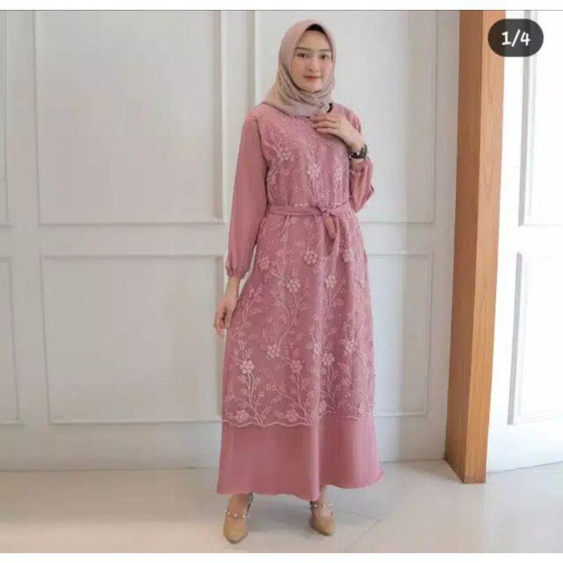 GAMIS BRUKAT TILE  MUTIARA GAMIS WANITA TERBARU PAKE TALI