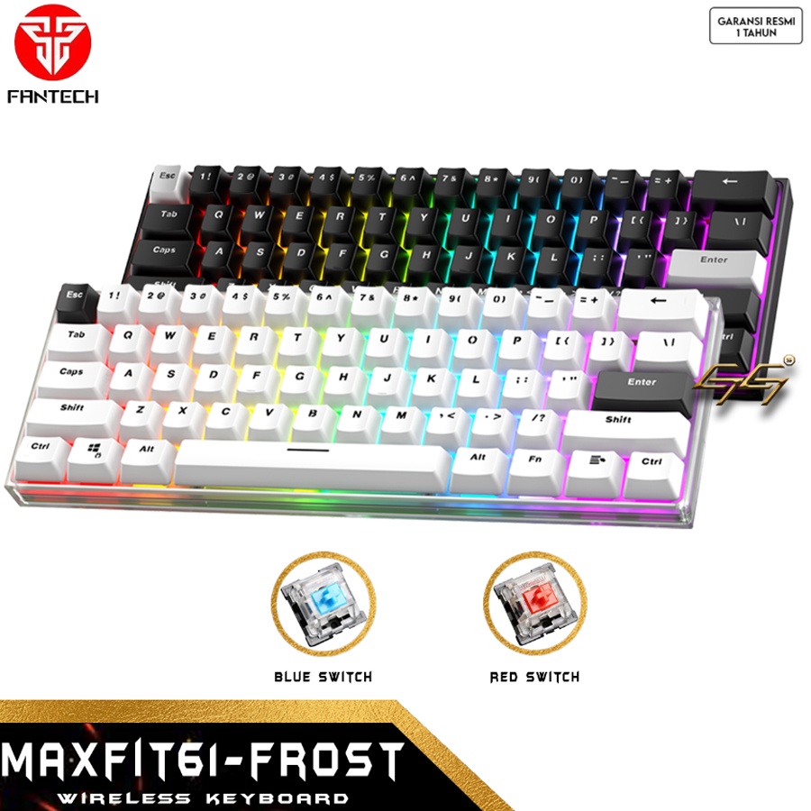 Keyboard Gaming Wireless Mechanical RGB Hotswap Fantech MAXFIT61 FROST Wireless MK857 FROST Wireless RGB Hotswapable Mechanical Gaming Keyboard