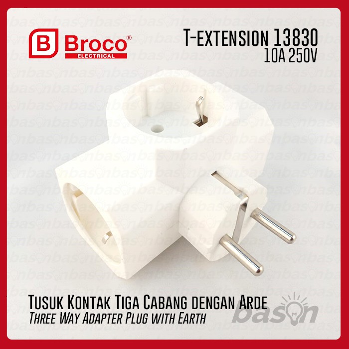 BROCO 13830 STD 3-Way Adapter Plug White - Steker T Arde