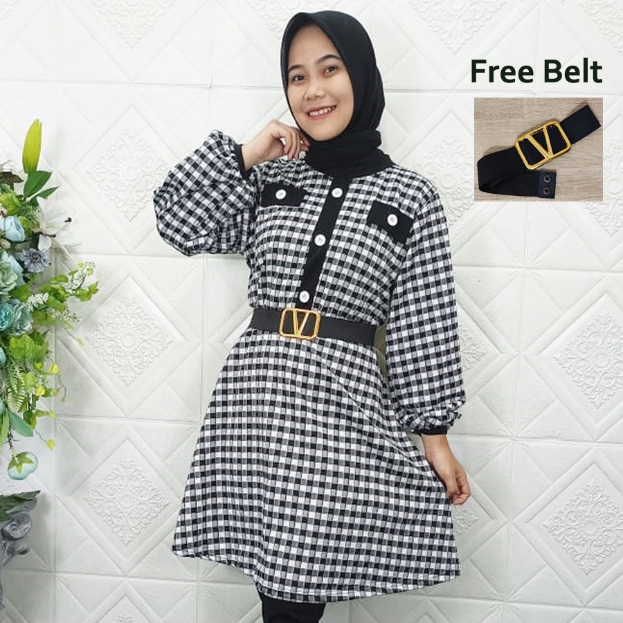 CARLINA ArunaExtu Tunik Dress Wanita Free Gesper
