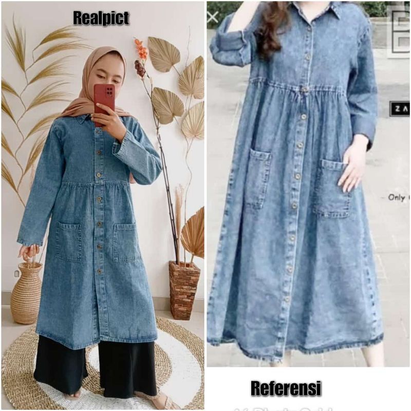 bisa cod/long Tunik jeans kekinian 2021/Tunik jumbo/Tunik wanita/Tunik terbaru 2021