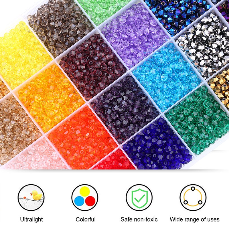 4mm Kaca Manik-manik Bicone Kit Manik-manik Perhiasan Manik-manik Pengatur Jarak Longgar Fit Membuat Perhiasan DIY Gelang Kalung Aksesoris 4800 pcs / box